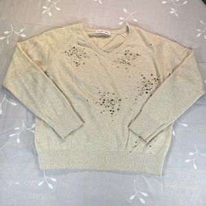 See By Chloe Beige V-Neck Sweater with Embellishments Bronze Dot Woman Large